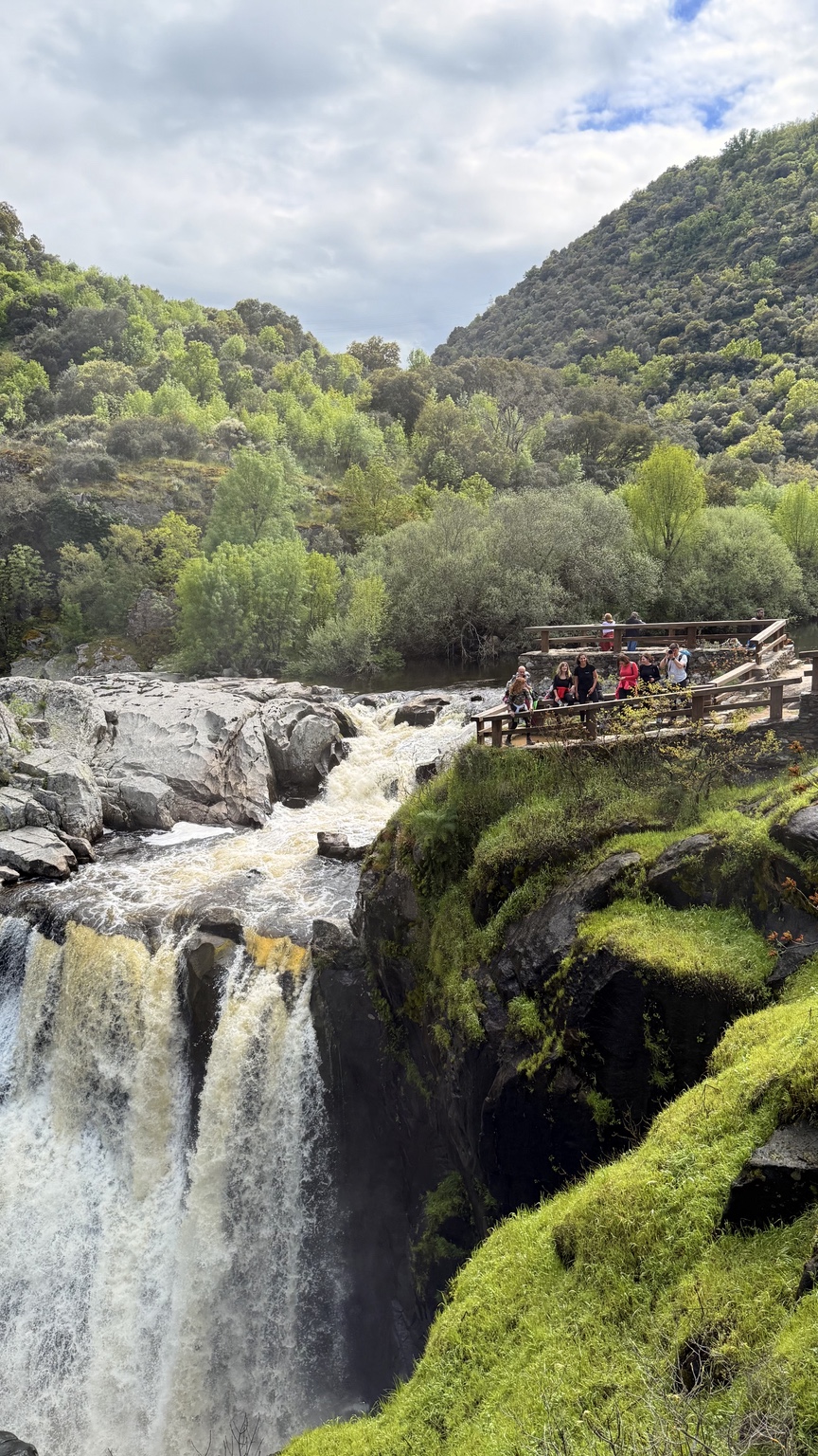 Cascada entre montañas y naturaleza